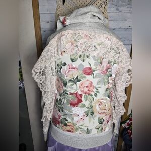 Customized Cottagecore Floral Lace Gray Hoodie